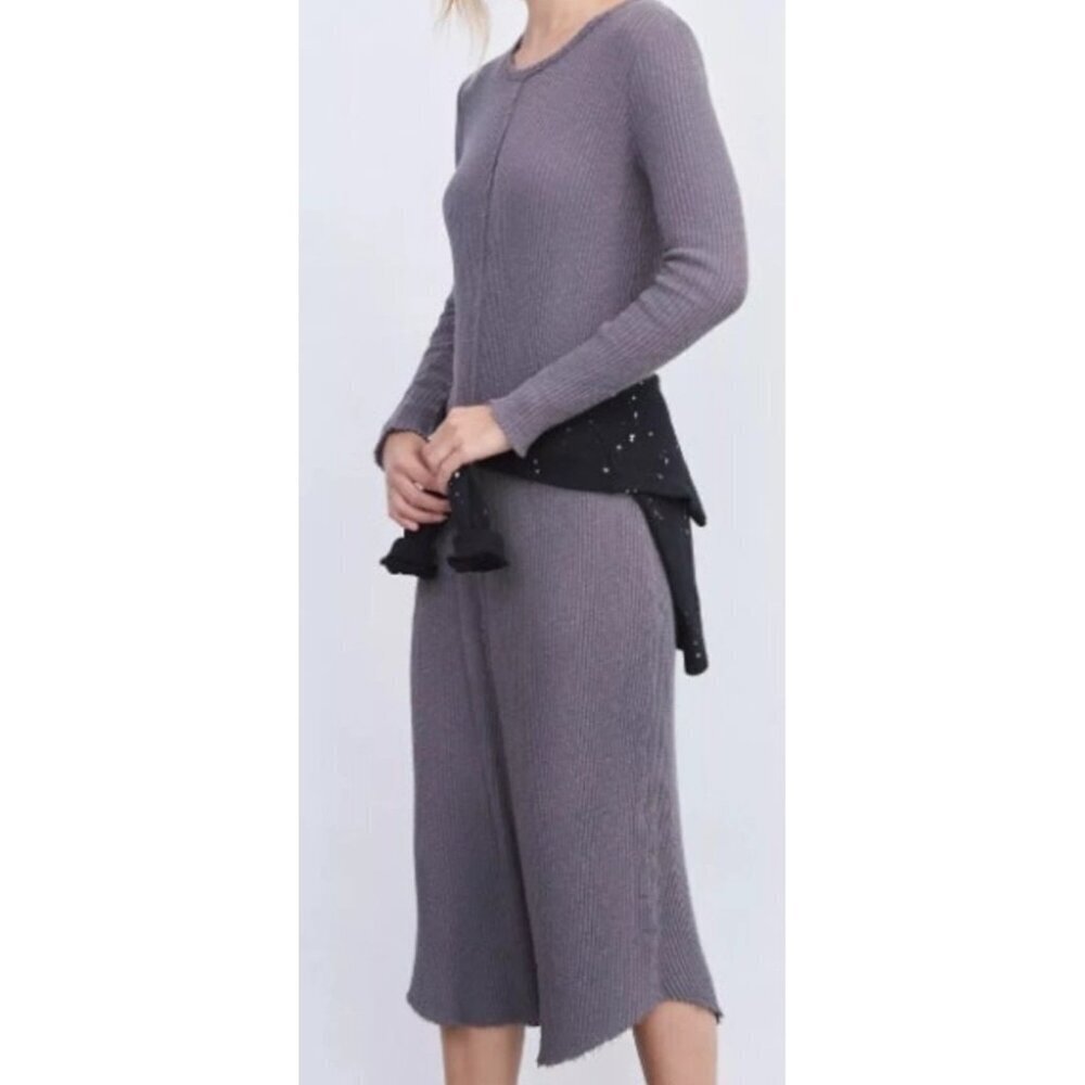 New Anthropologie T.La Sasha Ribbed Dress Womens 1X Graphite Grey Ribbed Long